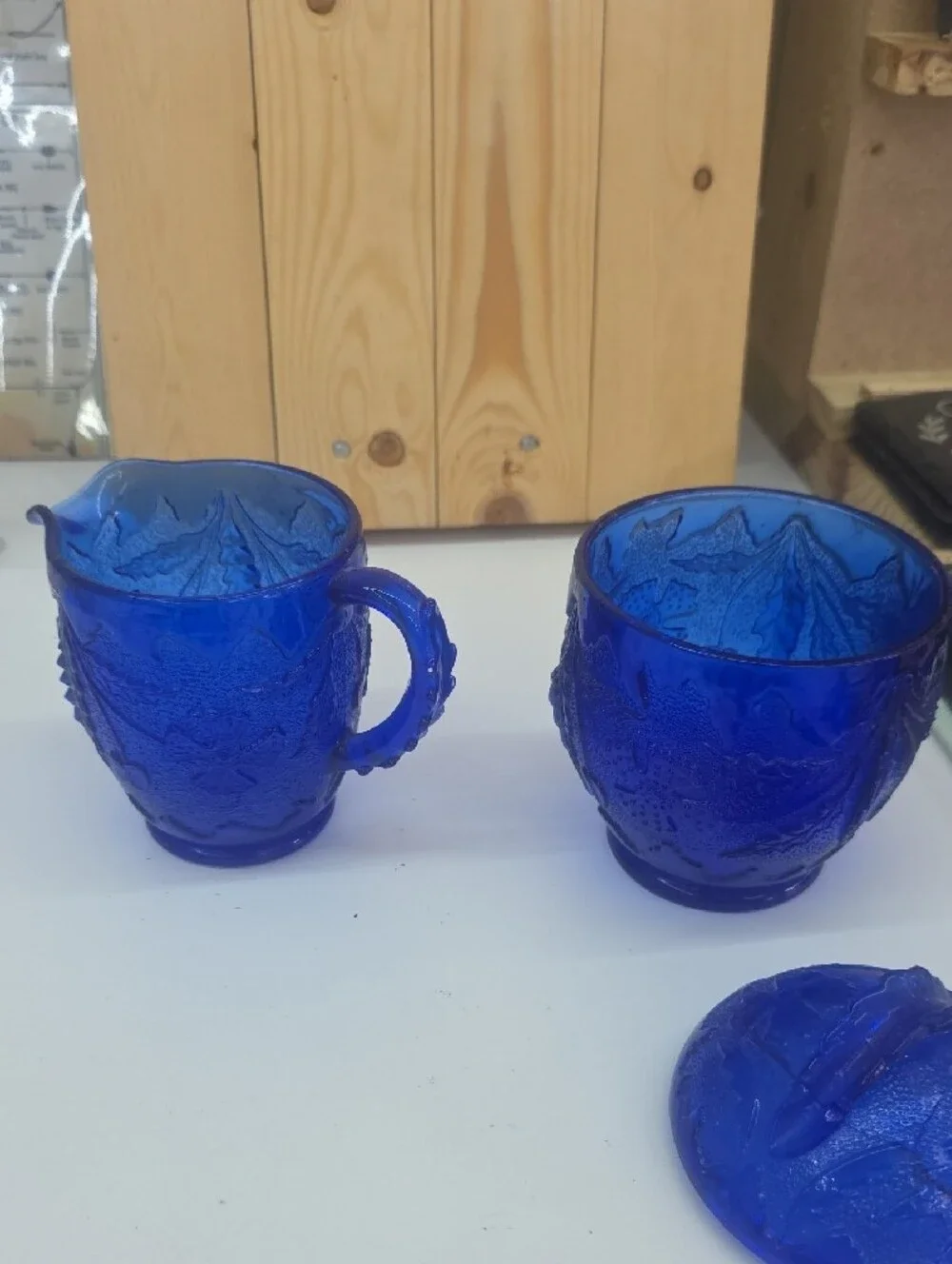 Cobalt Blue Pressed Glass Creamer Pitcher
